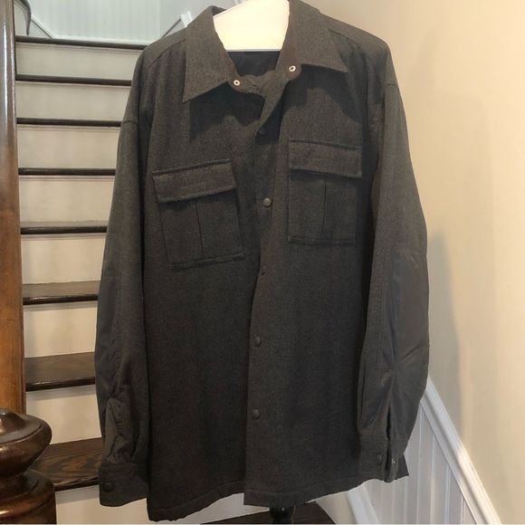 VINTAGE GAP Men’s Grey Button Front Wool Shacket w Nylon Patch Accent Sz XL MINT - Picture 1 of 10